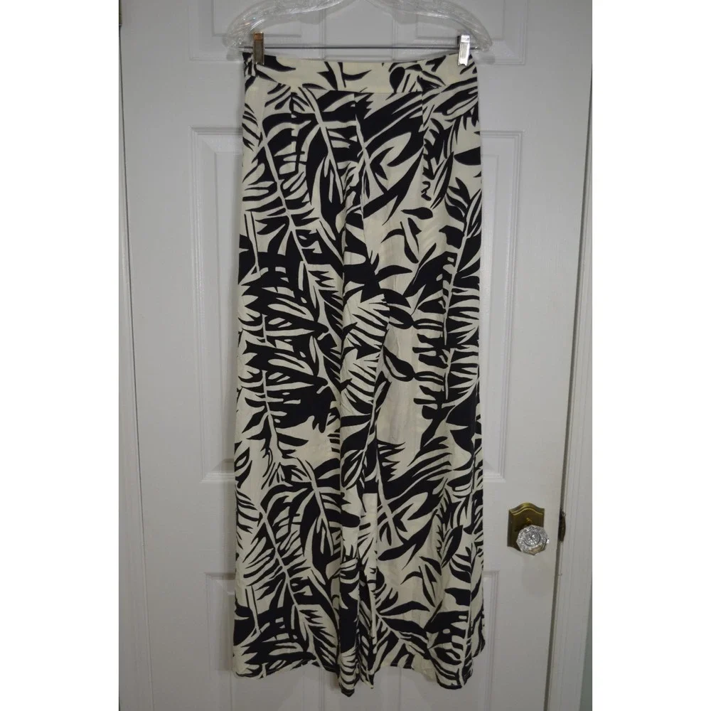 NWT CUPSHE Lounge Flowing Swim Pants, Black & White Tropical Print, Size Small